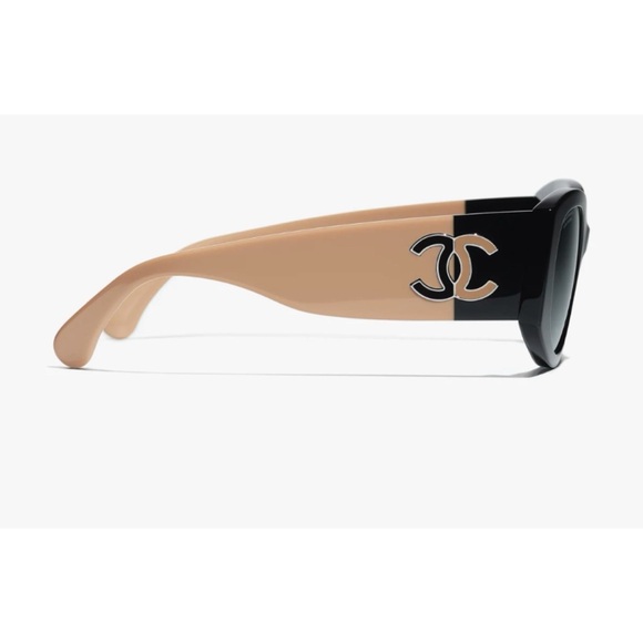 CHANEL OVAL SUNGLASSES in Black & Beige / New - Picture 3 of 4
